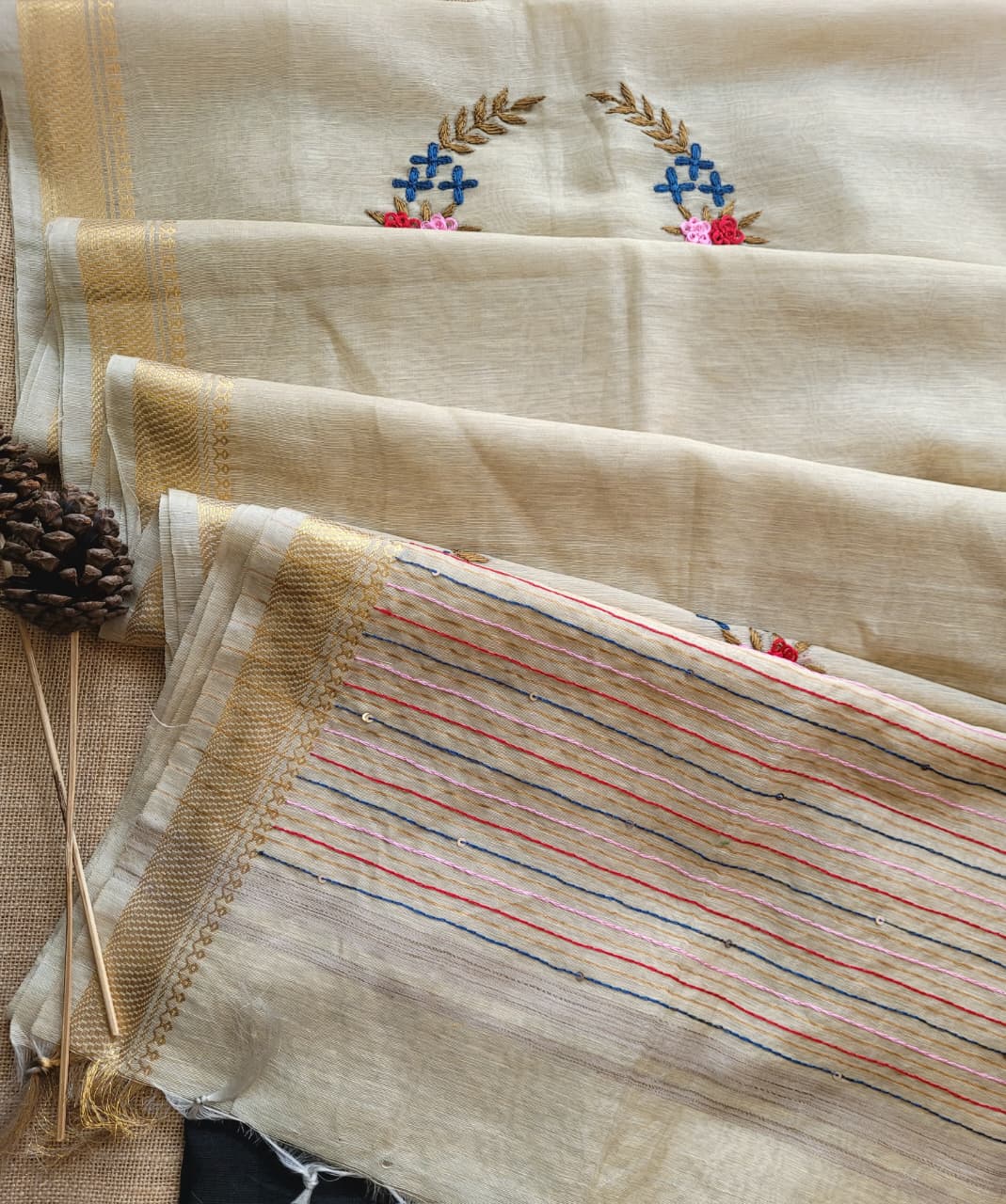 White Milan Linen Saree