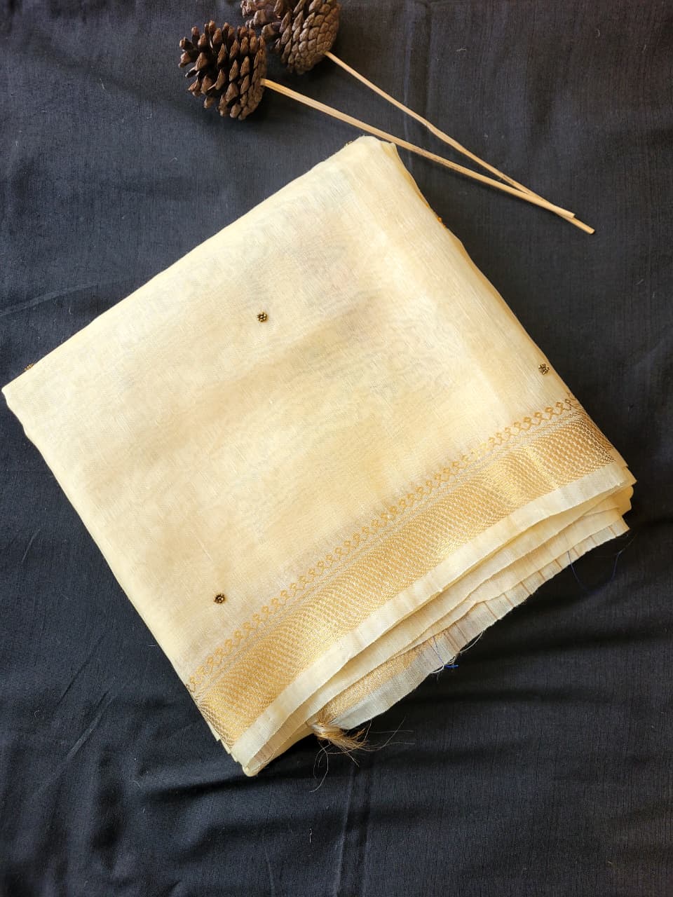 Cream Milan Linen Saree