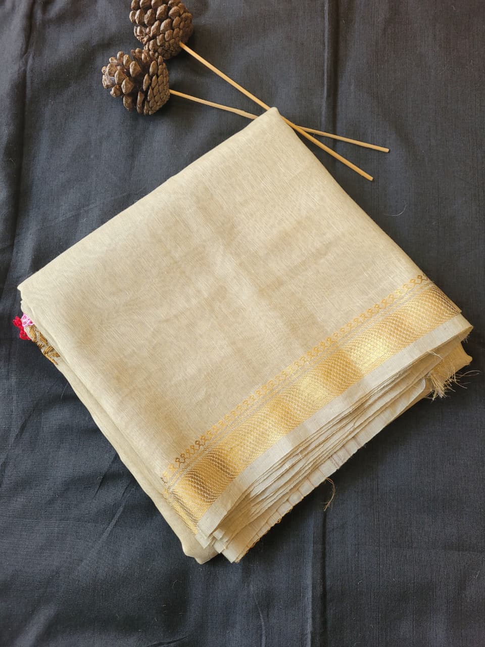 White Milan Linen Saree