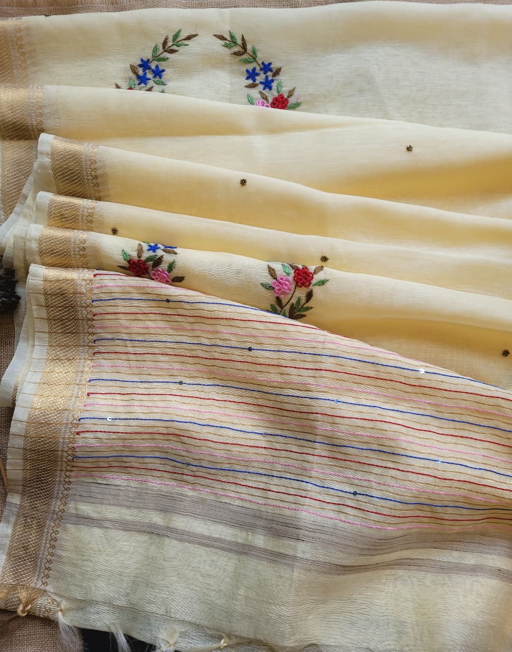 Cream Milan Linen Saree