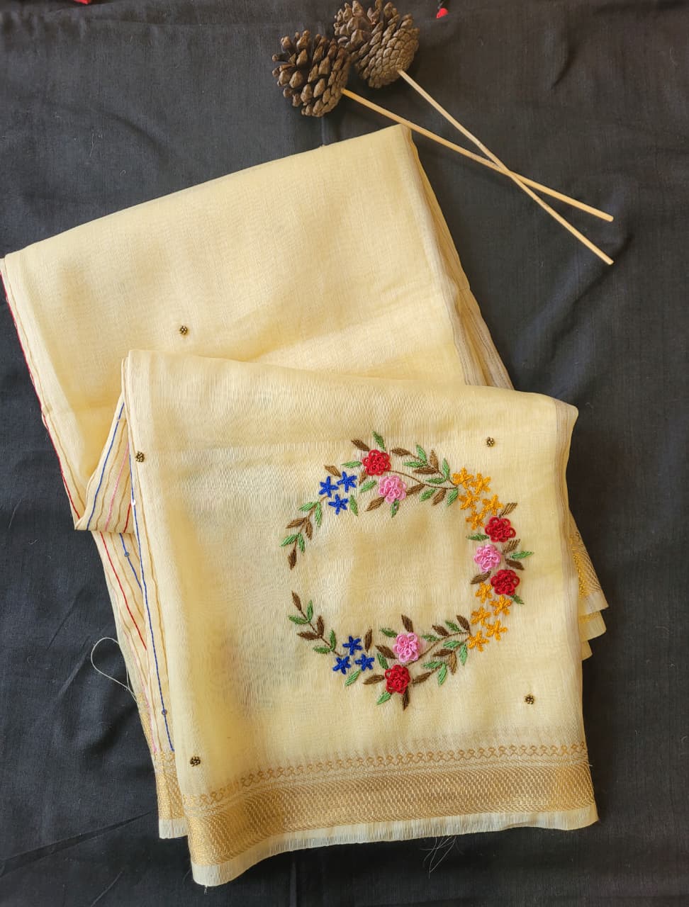 Cream Milan Linen Saree