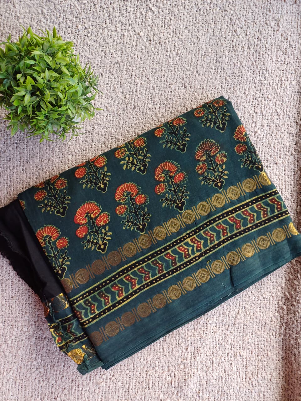 Ajrakh Vanaspathi Saree Zari Border