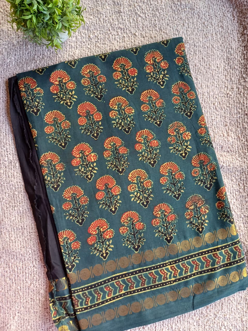 Ajrakh Vanaspathi Saree Zari Border