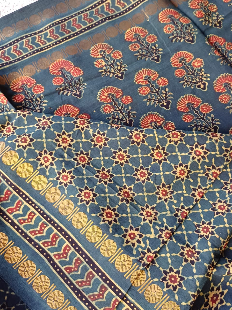 Ajrakh Vanaspathi Saree Zari Border