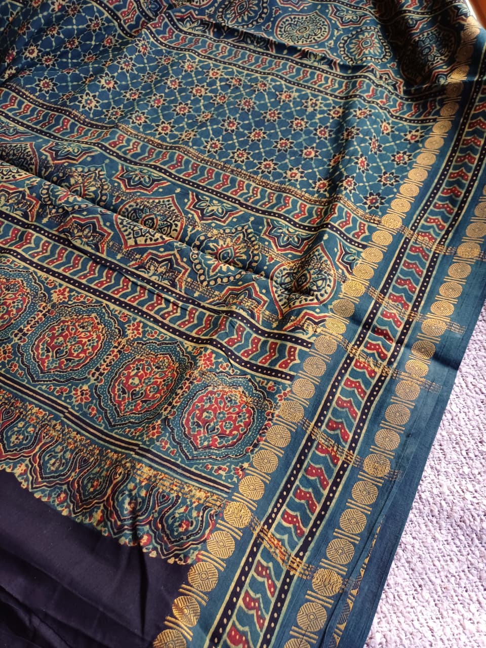 Ajrakh Vanaspathi Saree Zari Border