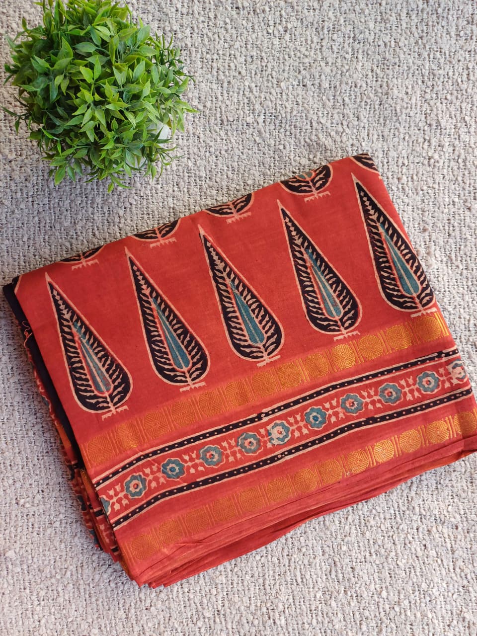 Ajrakh Vanaspathi Saree Zari Border