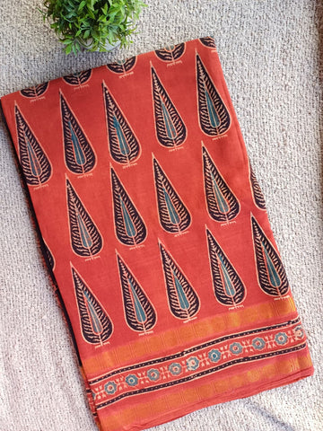 Ajrakh Vanaspathi Saree Zari Border