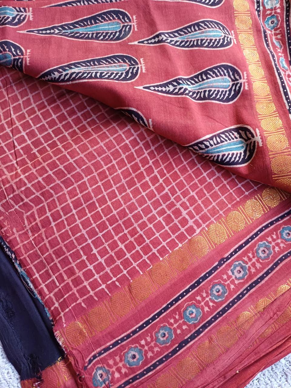 Ajrakh Vanaspathi Saree Zari Border