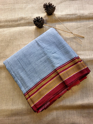Grey Ilkal Cotton Saree Silk Pallu