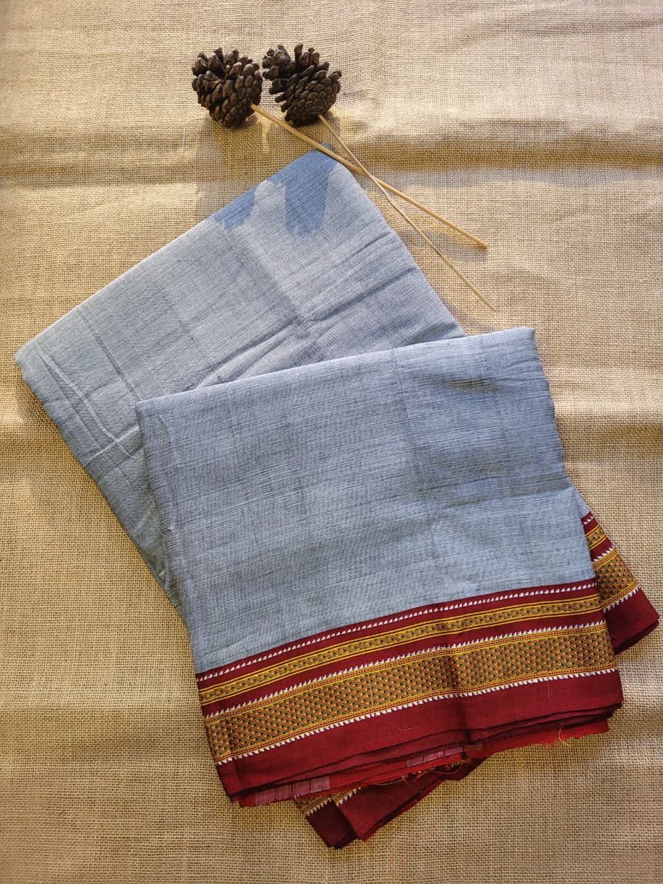 Grey Ilkal Cotton Saree Silk Pallu