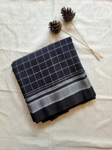 Black Ilkal Cotton Saree Silk Pallu