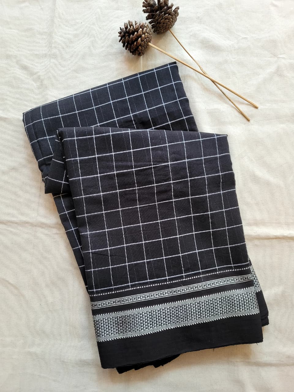 Black Ilkal Cotton Saree Silk Pallu