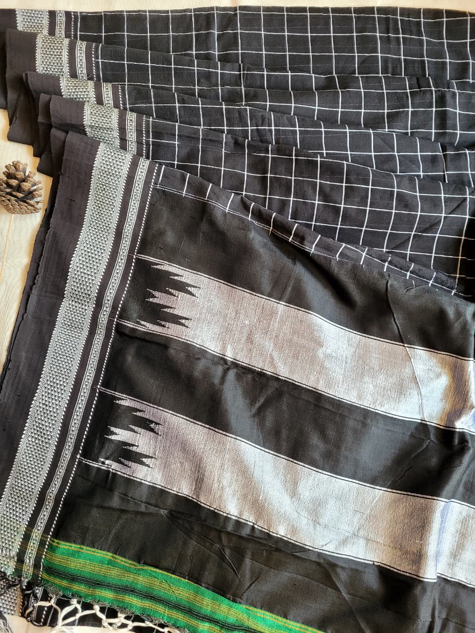 Black Ilkal Cotton Saree Silk Pallu