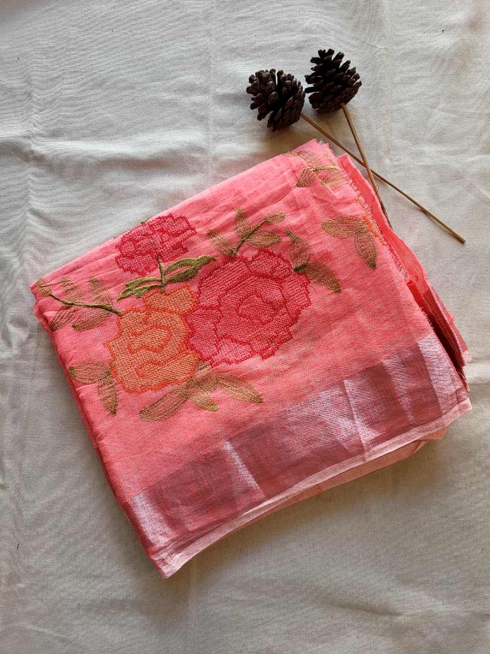 Pink Triveni Mul Saree