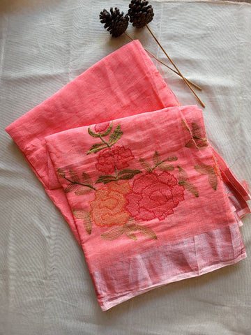 Pink Triveni Mul Saree