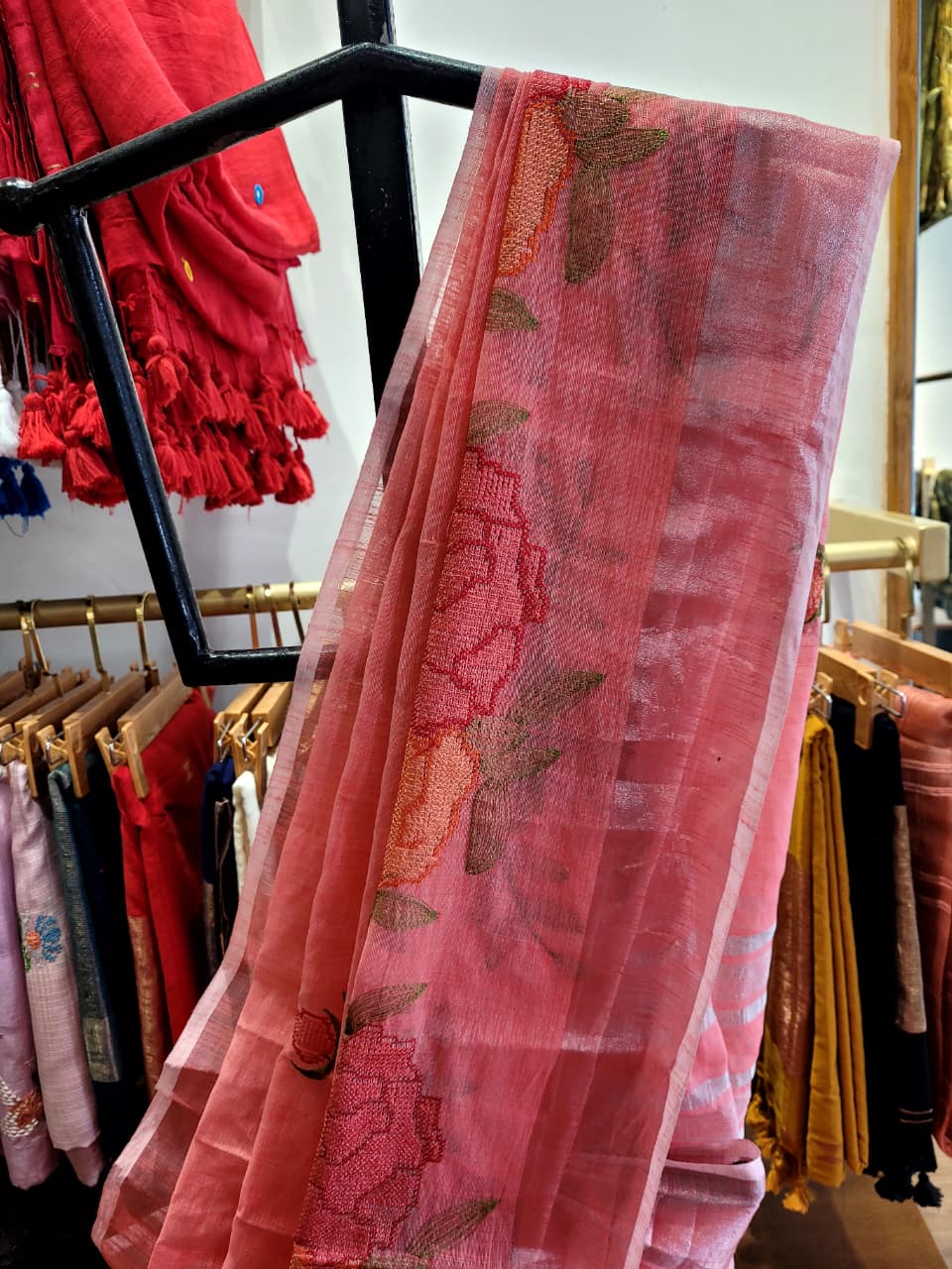 Pink Triveni Mul Saree