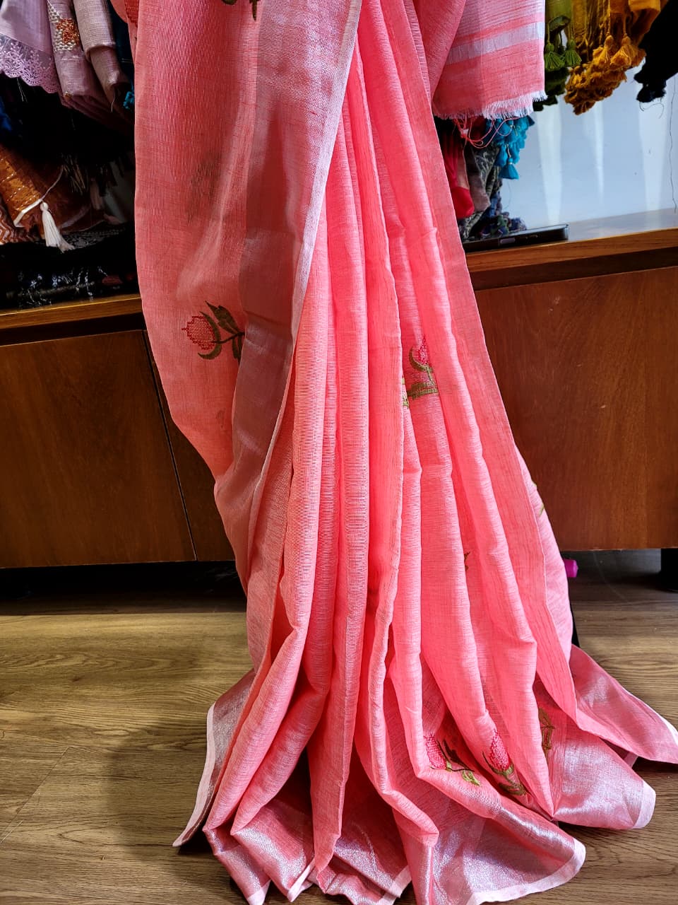 Pink Triveni Mul Saree