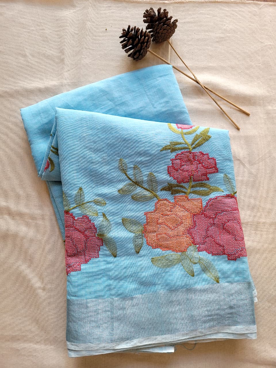 Blue Triveni Mul Saree