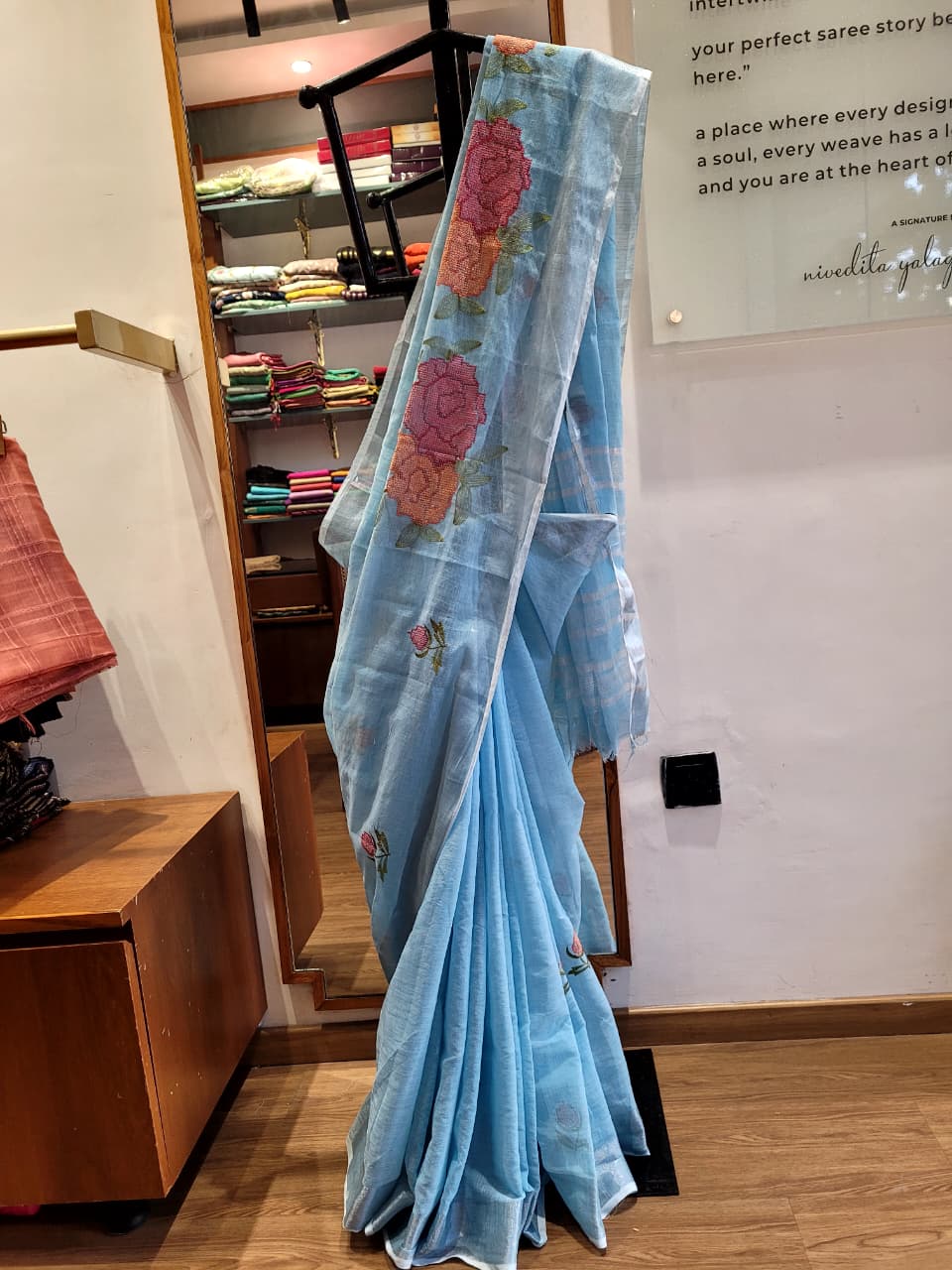 Blue Triveni Mul Saree