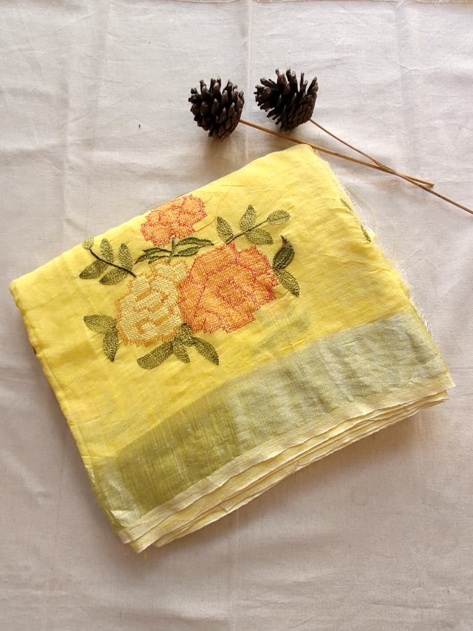 Yellow Triveni Mul Saree