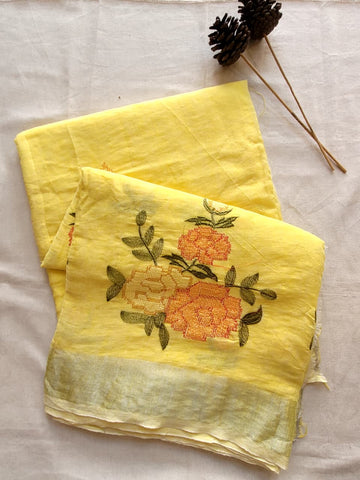 Yellow Triveni Mul Saree
