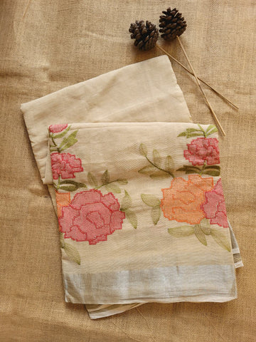 Cream Triveni Mul Saree