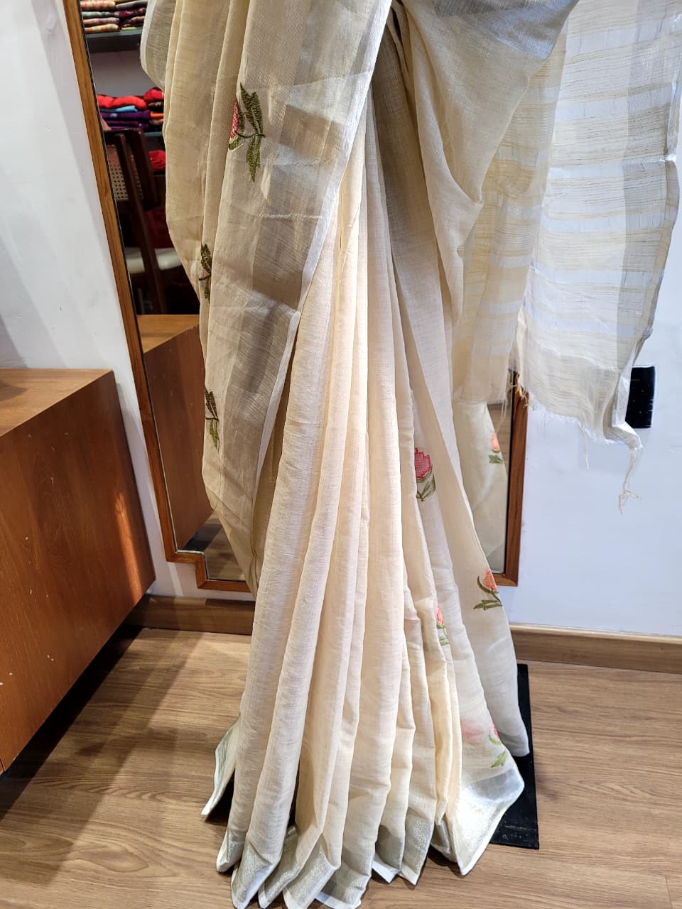 Cream Triveni Mul Saree