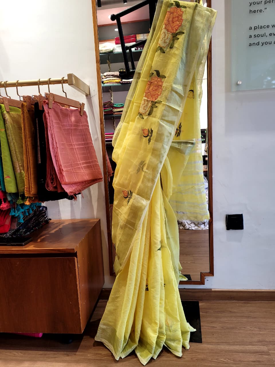 Yellow Triveni Mul Saree