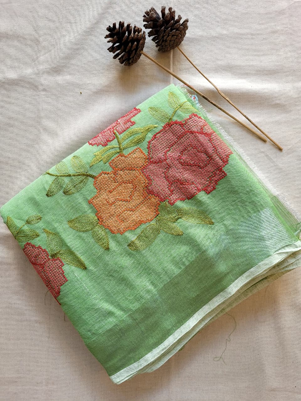 Green Triveni Mul Saree