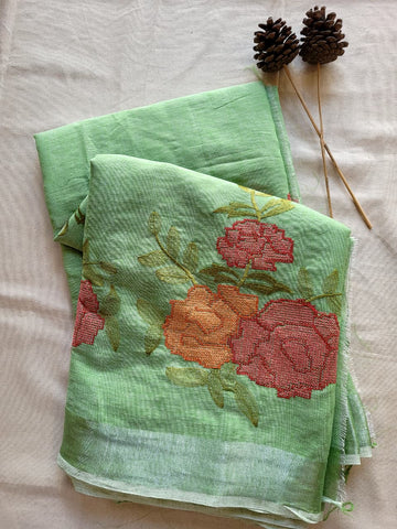 Green Triveni Mul Saree