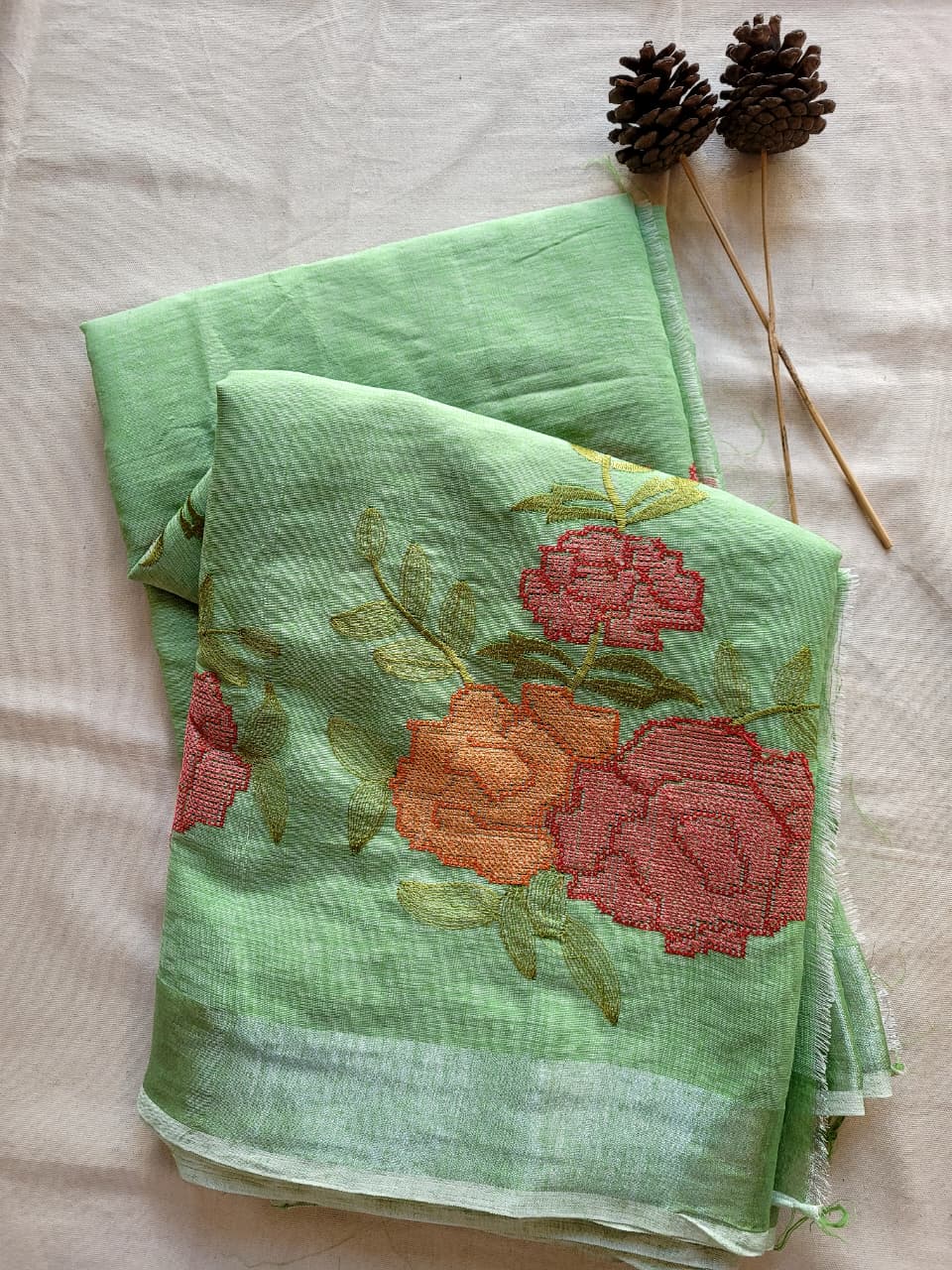 Green Triveni Mul Saree