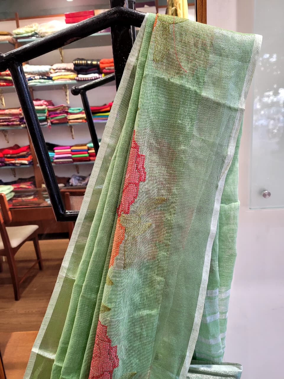 Green Triveni Mul Saree