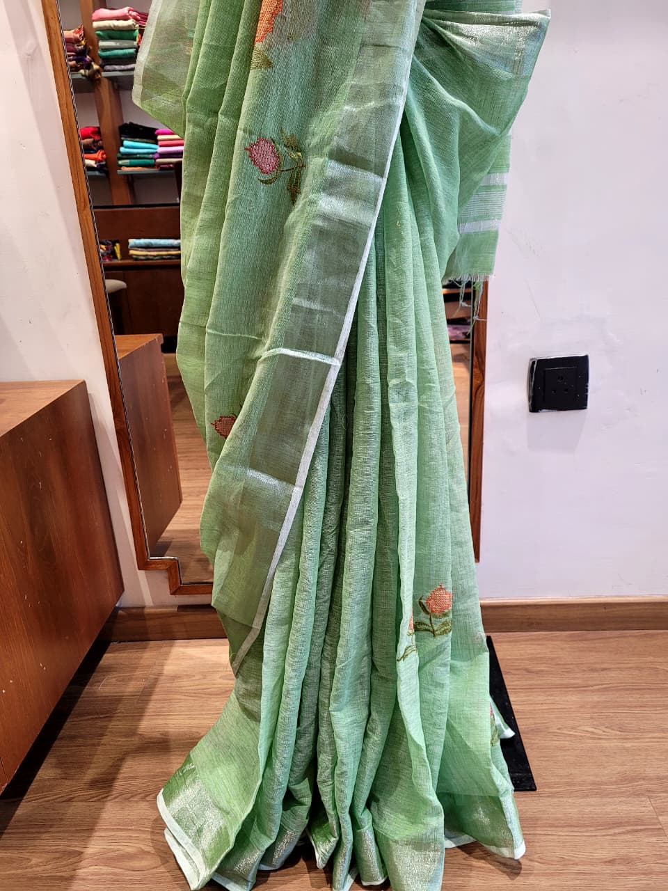 Green Triveni Mul Saree