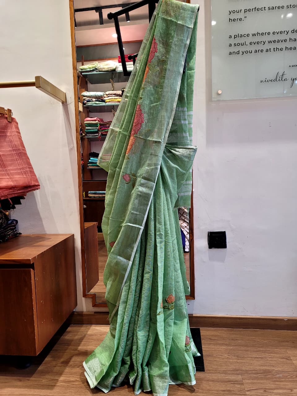 Green Triveni Mul Saree