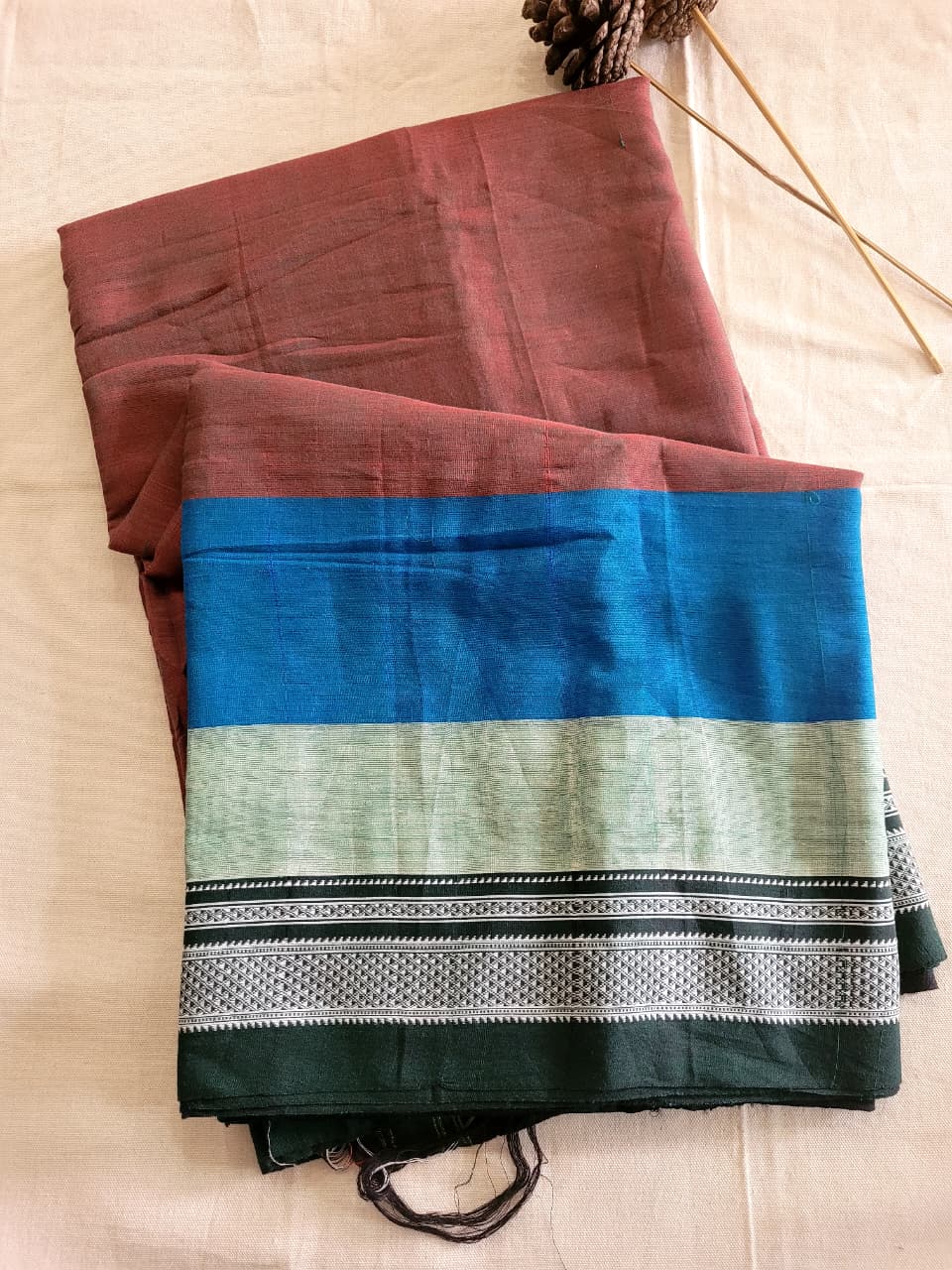 Brown Ilkal Cotton Saree Silk Pallu
