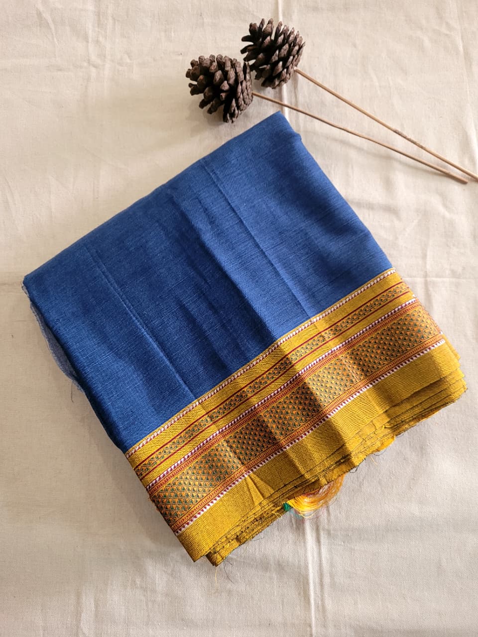 Blue Ilkal Cotton Saree Silk Pallu