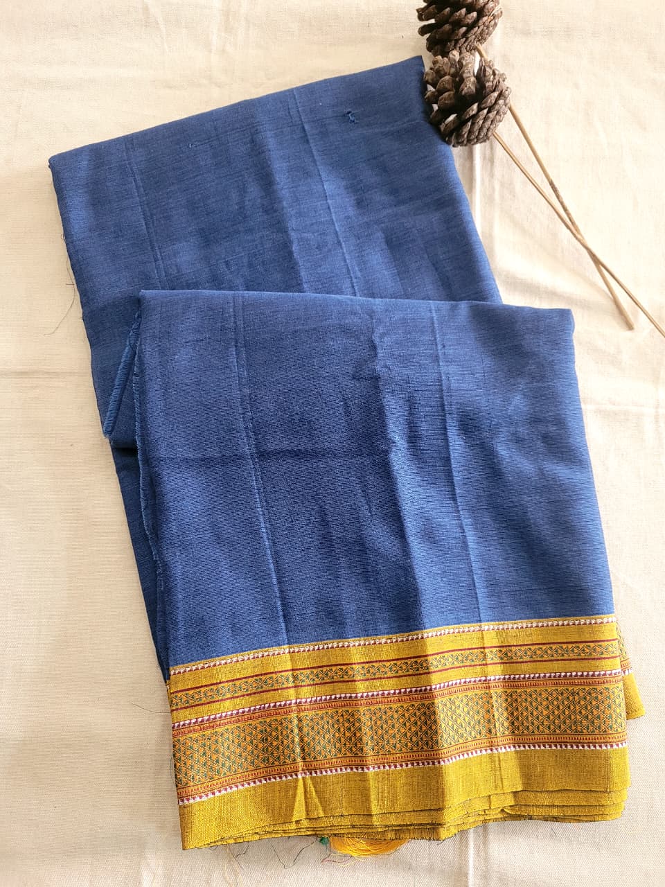 Blue Ilkal Cotton Saree Silk Pallu