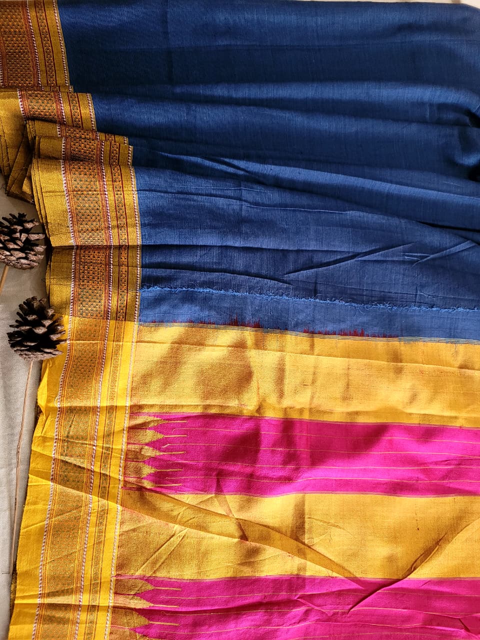 Blue Ilkal Cotton Saree Silk Pallu