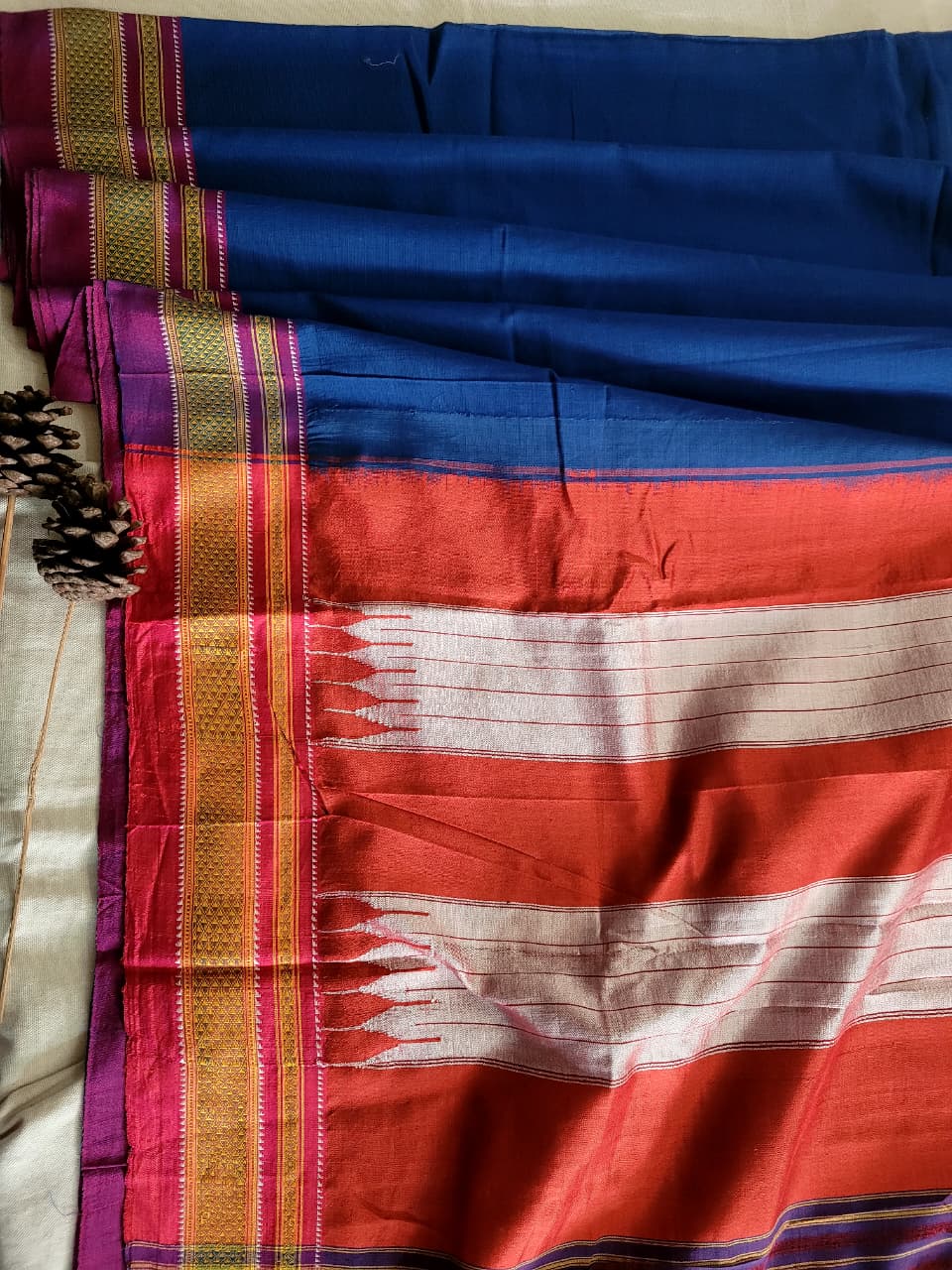 Navy blue Ilkal Cotton Saree Silk Pallu