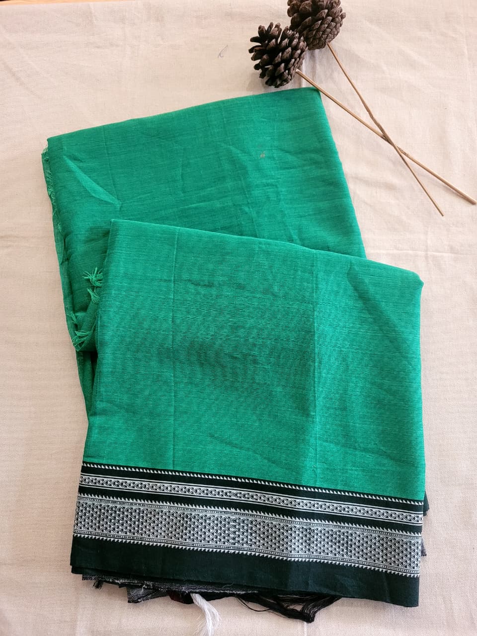 Sea green Ilkal Cotton Saree Silk Pallu