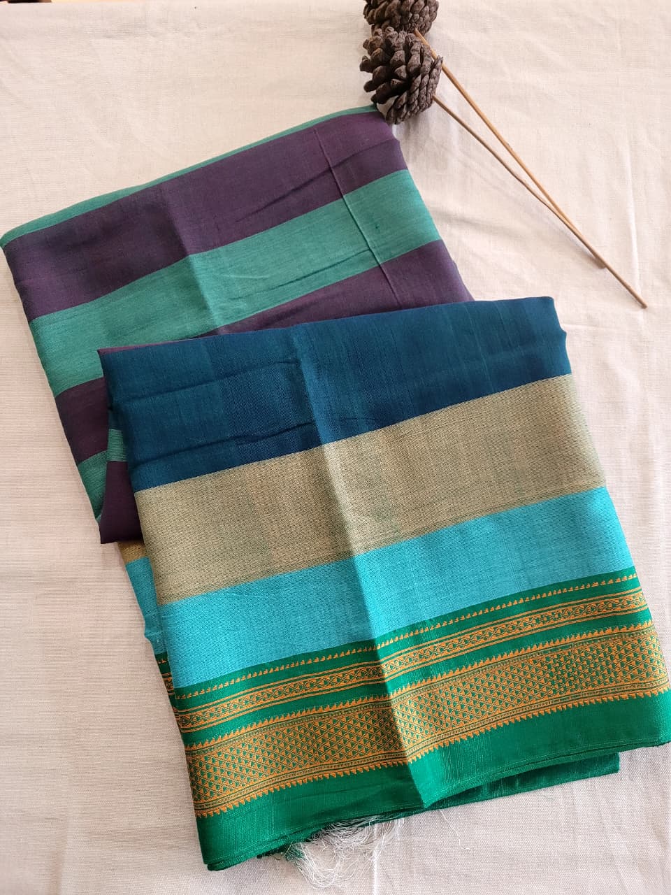 Multi colour Ilkal Cotton Saree Silk Pallu