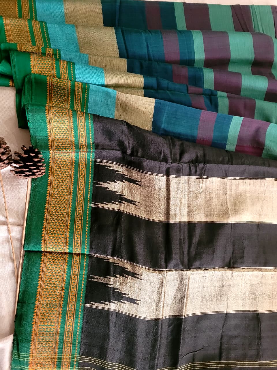 Multi colour Ilkal Cotton Saree Silk Pallu