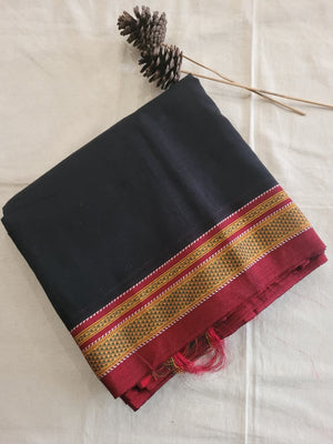 Black Ilkal Cotton Saree Silk Pallu