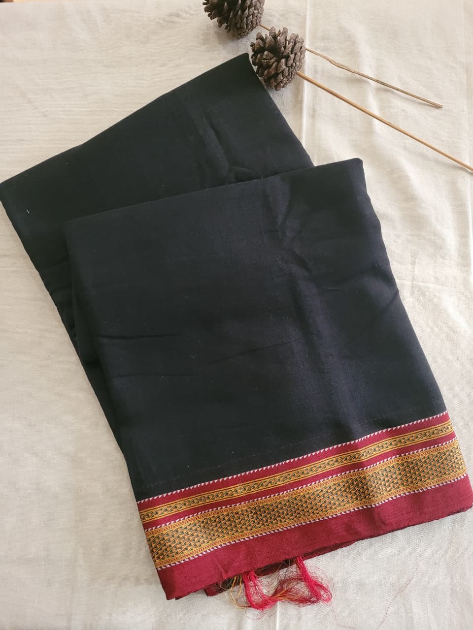 Black Ilkal Cotton Saree Silk Pallu