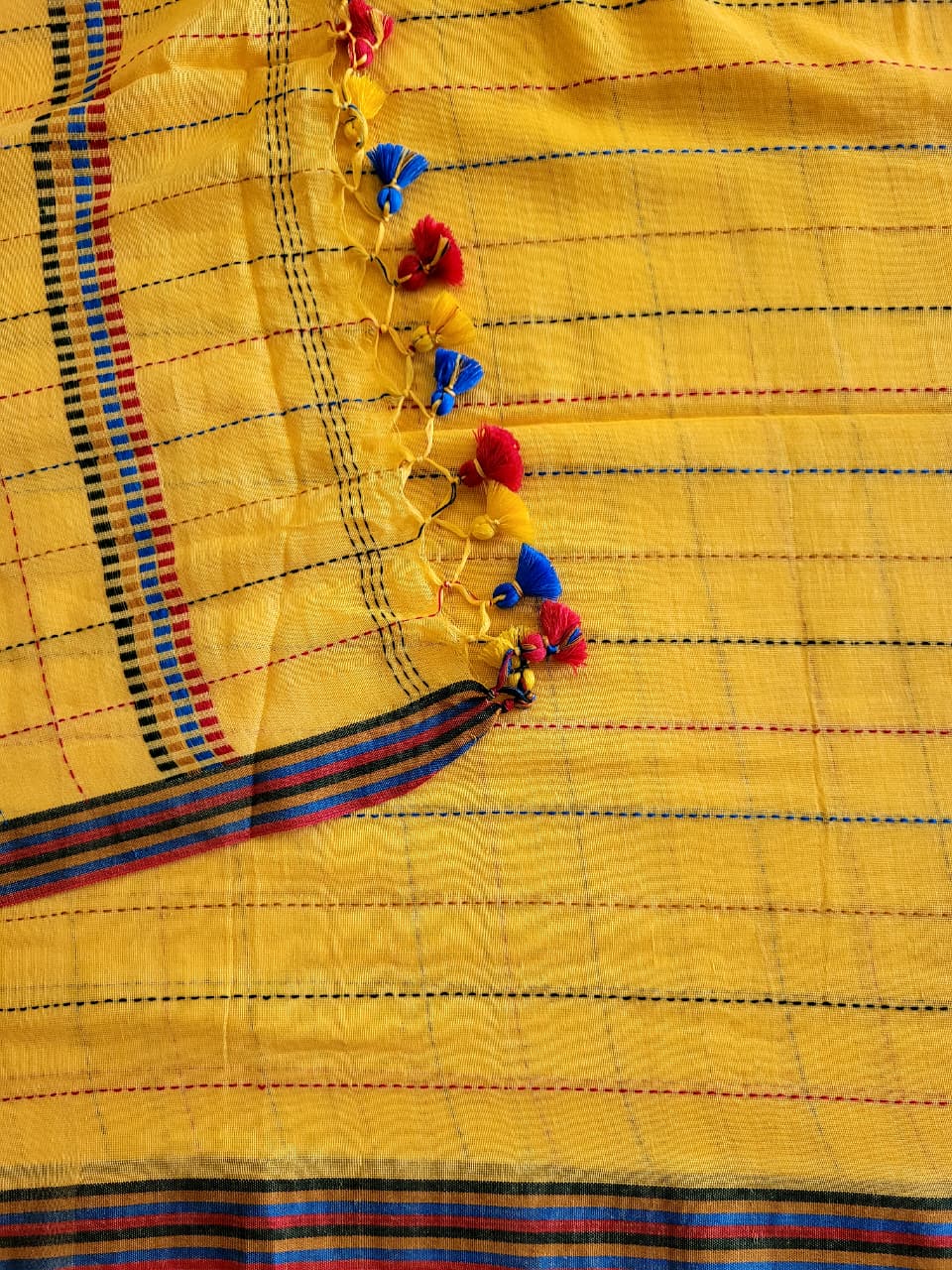 Yellow Cotton Kantha Saree