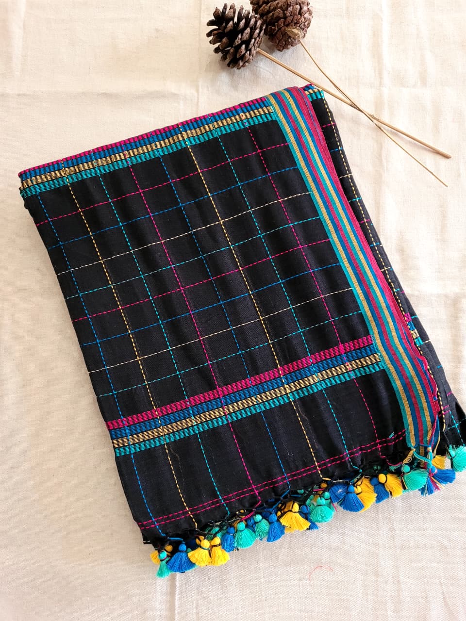 Black Cotton Kantha  saree