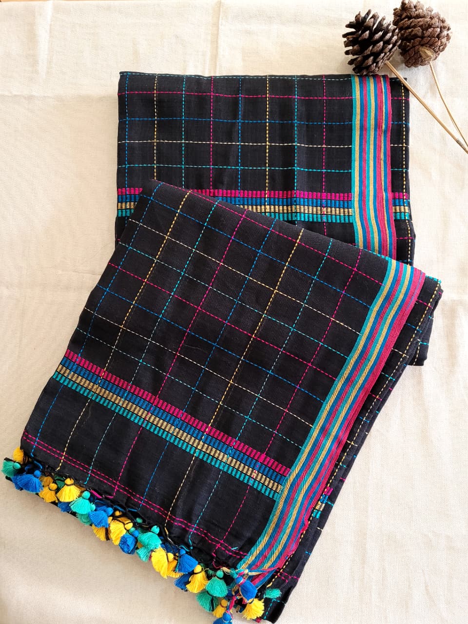 Black Cotton Kantha  saree
