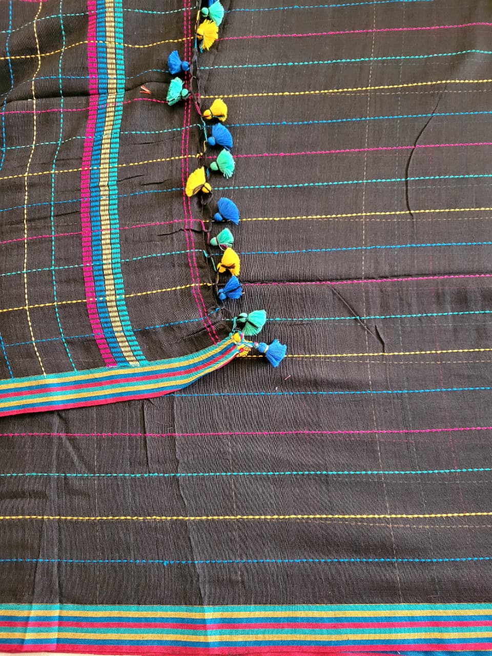 Black Cotton Kantha  saree