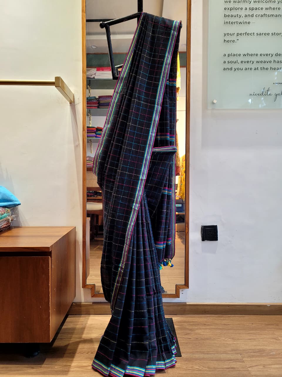 Black Cotton Kantha  saree