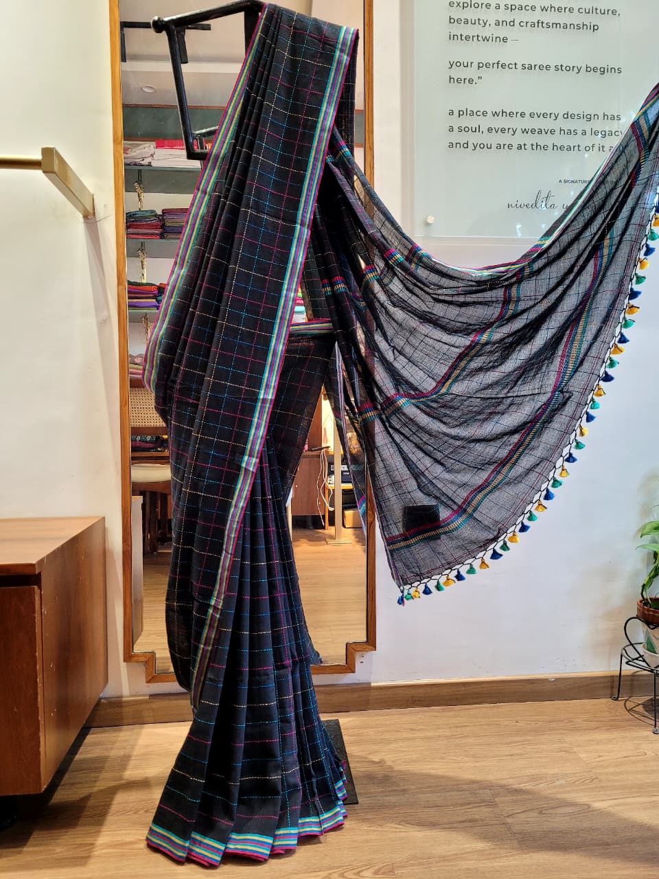 Black Cotton Kantha  saree